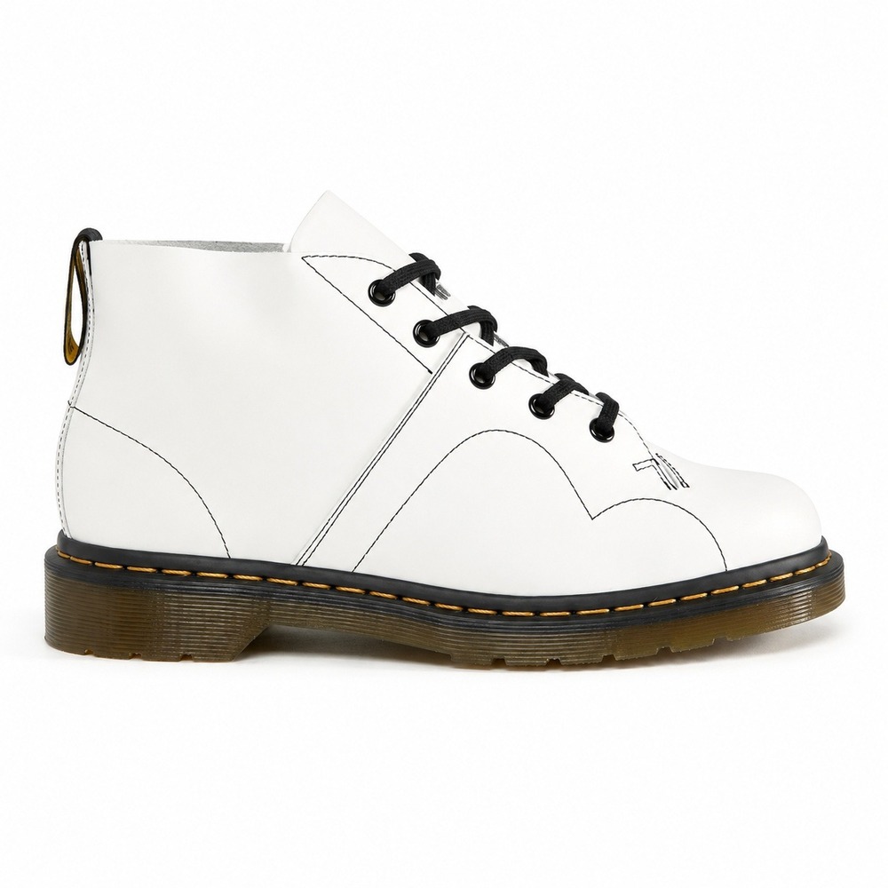 Dr Martens Church Monkey Boots Womens Size 9 White Smooth Leather Ankle Lace Up